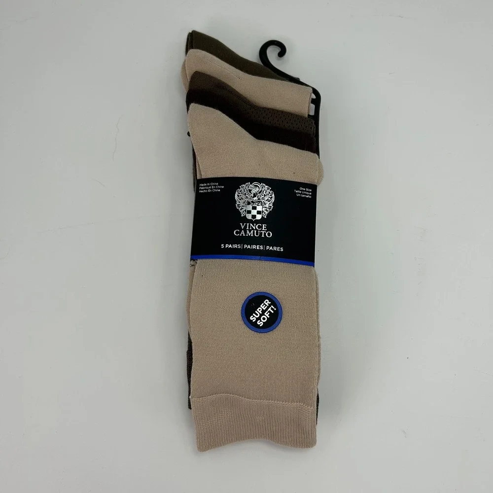 Vince Camuto Mens 5 Pair Pack Dress Socks Tan Brown Khaki Super Soft One Size